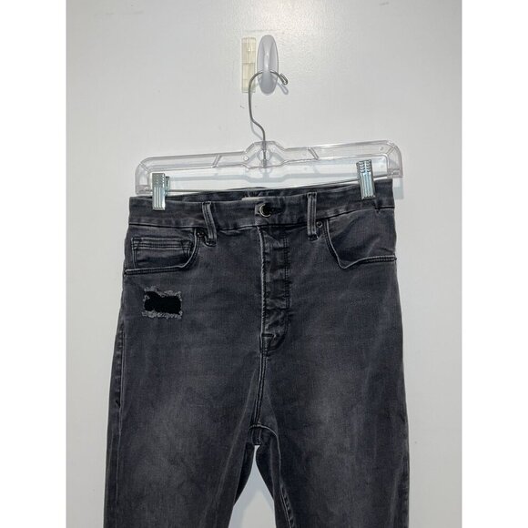 Good American Black Distressed High-Waisted Skinny Jeans Women's Size 6/28 - Picture 3 of 9